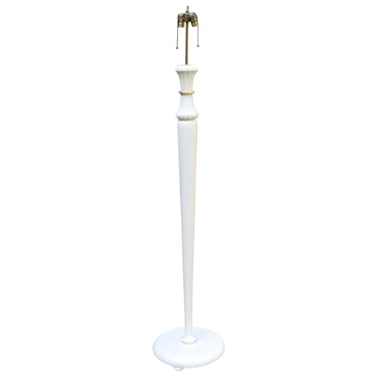 White Painted French 1940s Carved Wood Floor Lamp For Sale