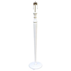 White Painted French 1940s Carved Wood Floor Lamp