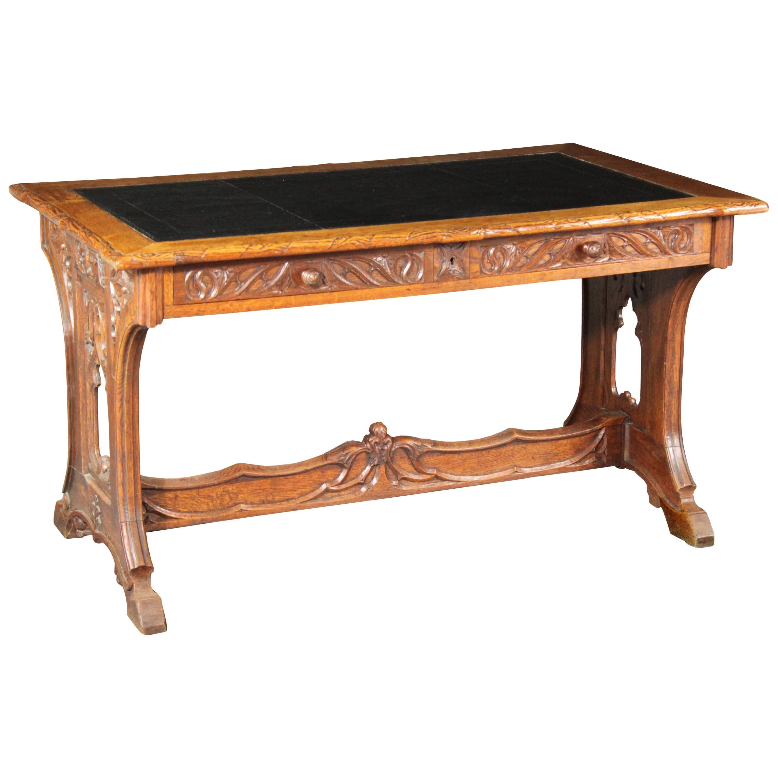 Neo-Gothic Oak Writing Table For Sale