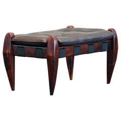 Jean Gillon Brazilian Jacarandá Rosewood Ottoman Stool Brown Leather by Wood Art