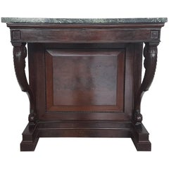 19th Century French Charles X Mahogany and Green Marble Console Table
