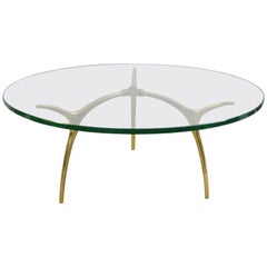 1970s Coffee Table in Glass and Polished Brass by Belgian Designer Kouloufi