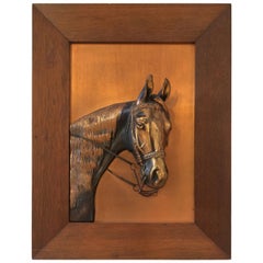 Vintage Framed Copper Equestrian Horse Head in Relief