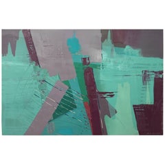 Vintage Original Bob Rankin Large Abstract Painting in Teal and Violet