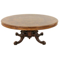 table de salon ou table basse anglaise du XIXe siècle en ronce de noyer et marqueterie