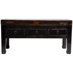 Low Chinese Table with Three Drawers and Terracotta Top