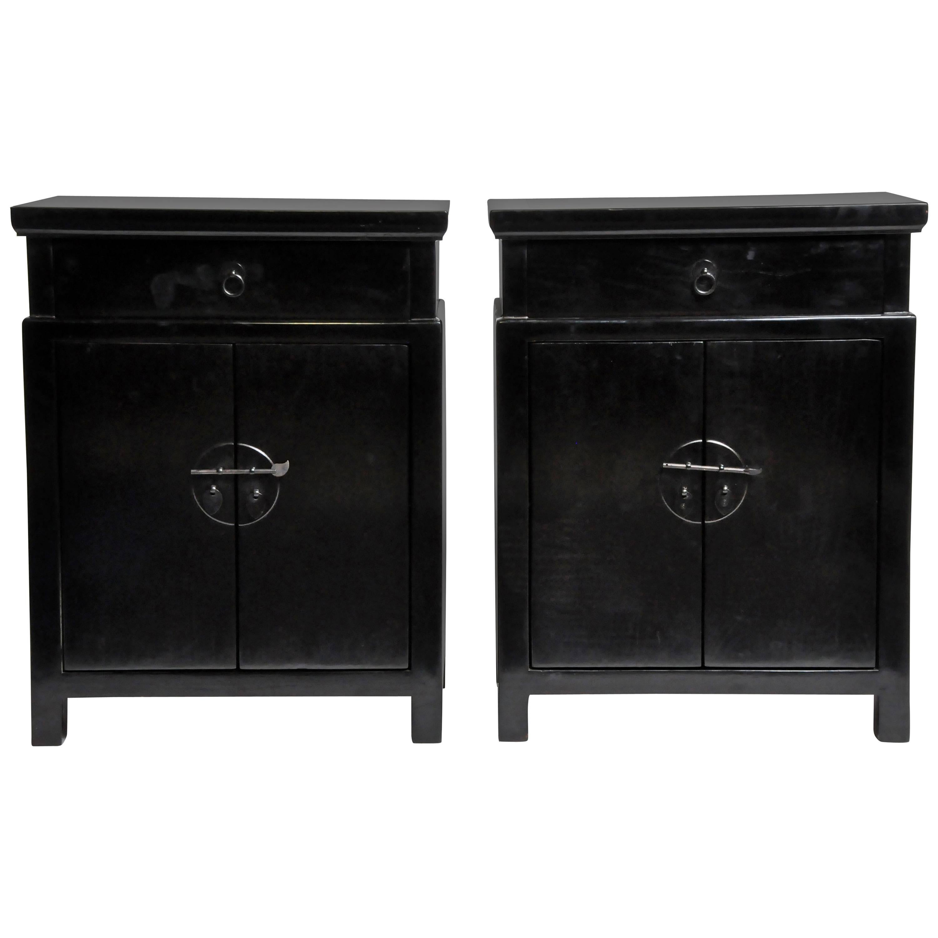 Pair of Chinese Side Chests with a Drawer and Shelf