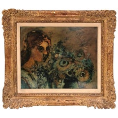 Donald Roy Purdy Oil Painting Woman and Flowers in Custom Frame