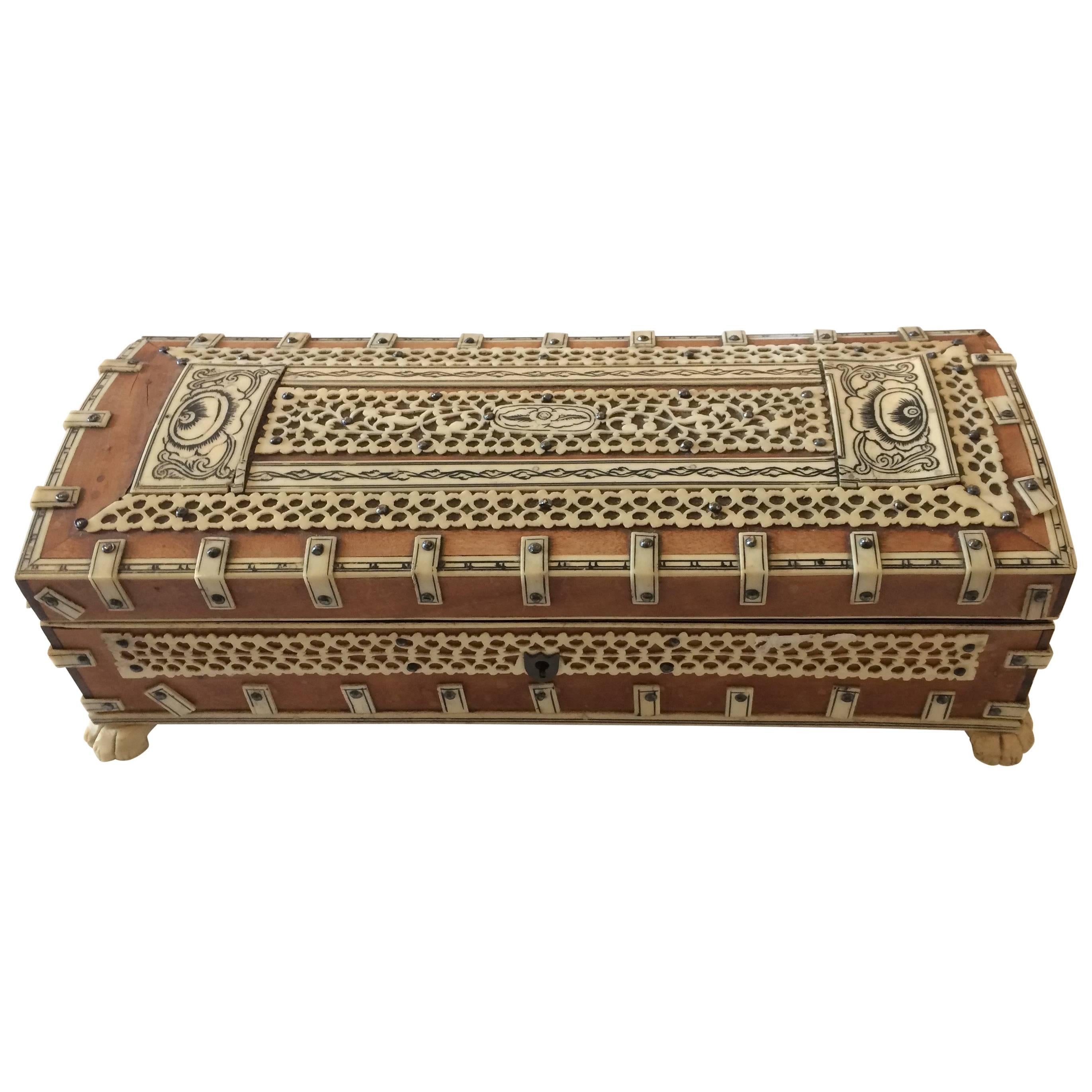 Treasure of an Anglo-Indian Bone and Burlwood Inlay Box