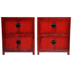 Pair of Red Lacquered Chinese Side Chests