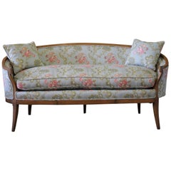 20th Century Antique Modern Walnut Settee Upholstered in Blue Floral