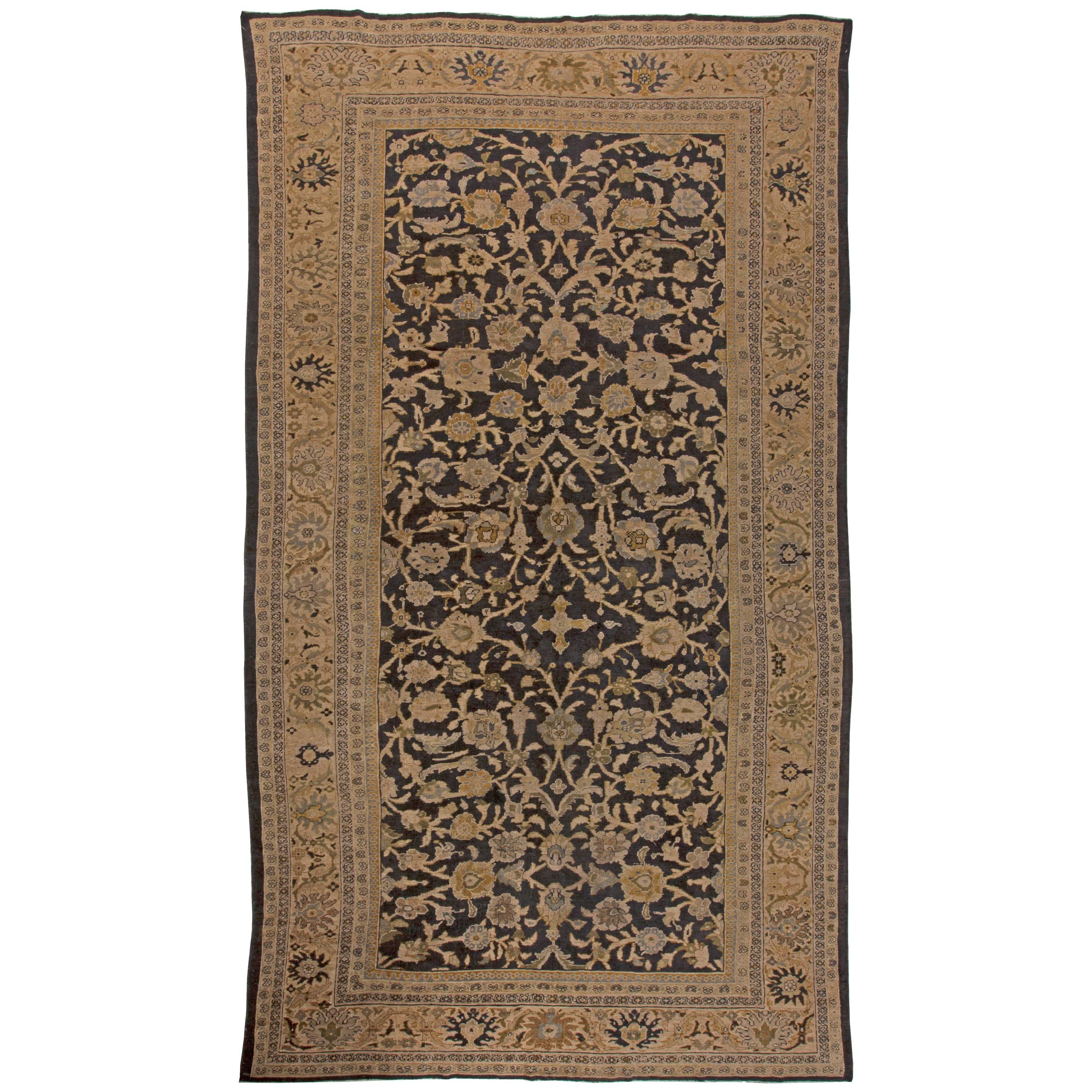 Antique Persian Sultanabad Rug, Handmade Wool Oriental Rug, Navy Blue