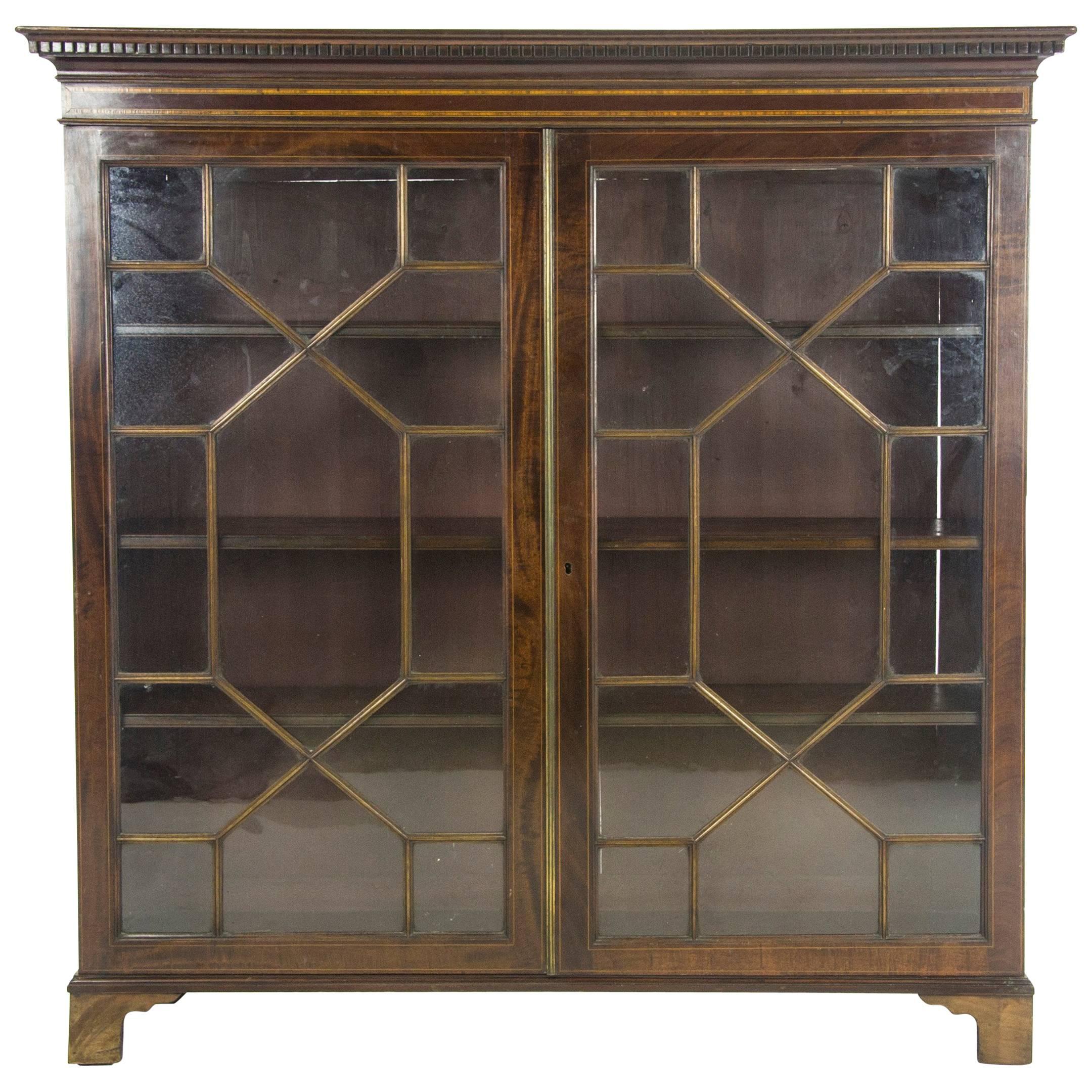 Antique Bookcase, Mahogany, Display Cabinet, Astragal Doors, Scotland 1910, B962