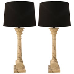 Pair of Italian Marble Column Lamps