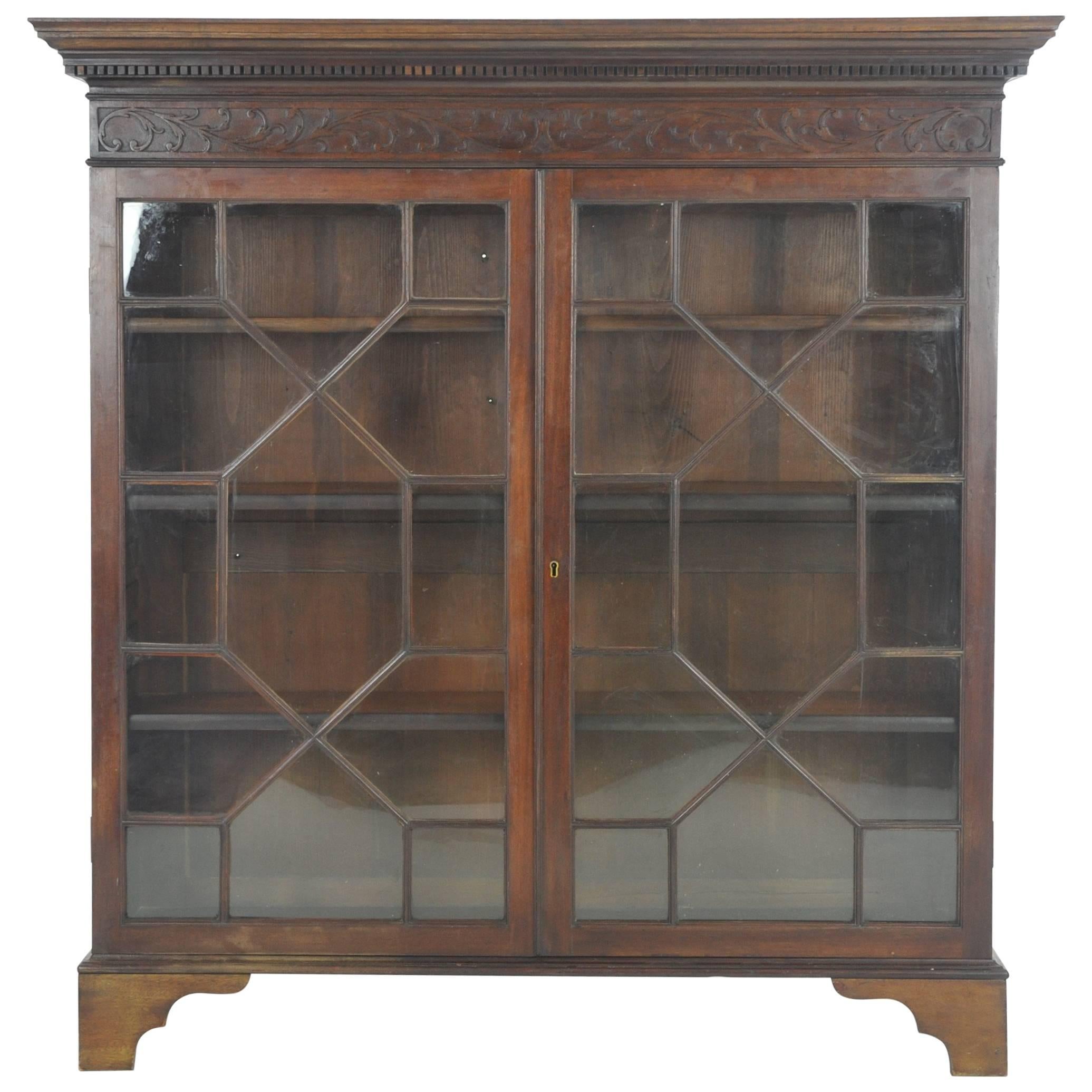 Antique Bookcase, Walnut Display Cabinet, Two Astragal Doors, Scotland, B1047