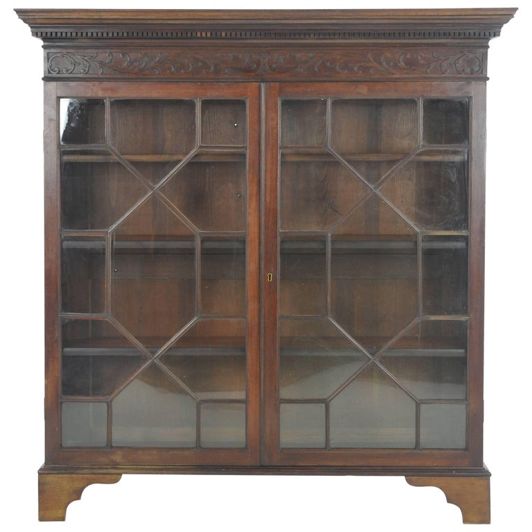 Antique Bookcase, Walnut Display Two Astragal Doors, Scotland