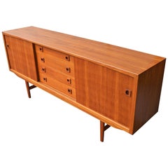 Danish Modern Teak Buffet / Credenza with Centre Drawers and Sword Blade Legs