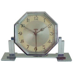 Vintage Large German Art Deco Chrome Hexagonal Tilting Alarm Clock