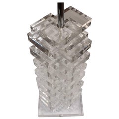 Solid Thick Lucite Criss Cross Table Lamp Base