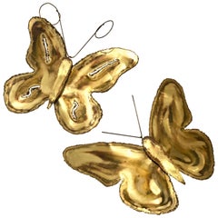 1970s Pair of Wall Hanging Metal Butterflies in the Style of Jere