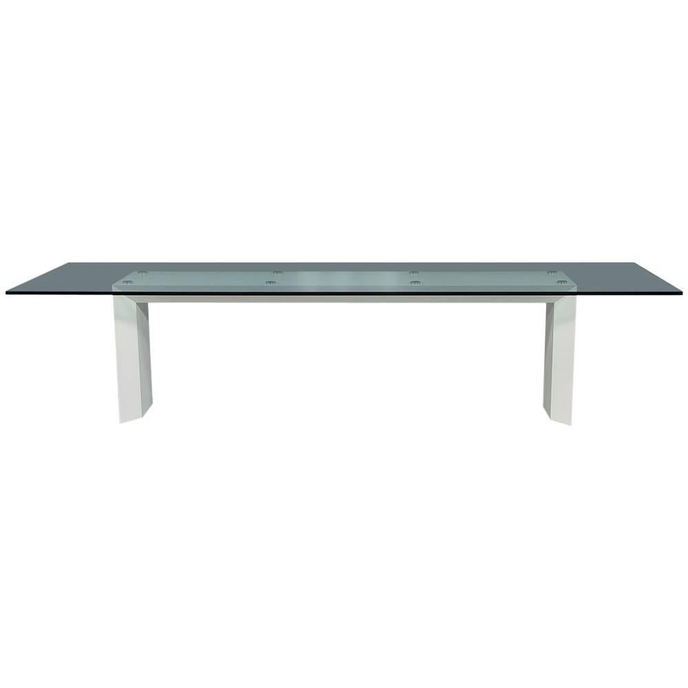 Custom Bevelled Glass Top with Lacquered Base Modern Dining Table