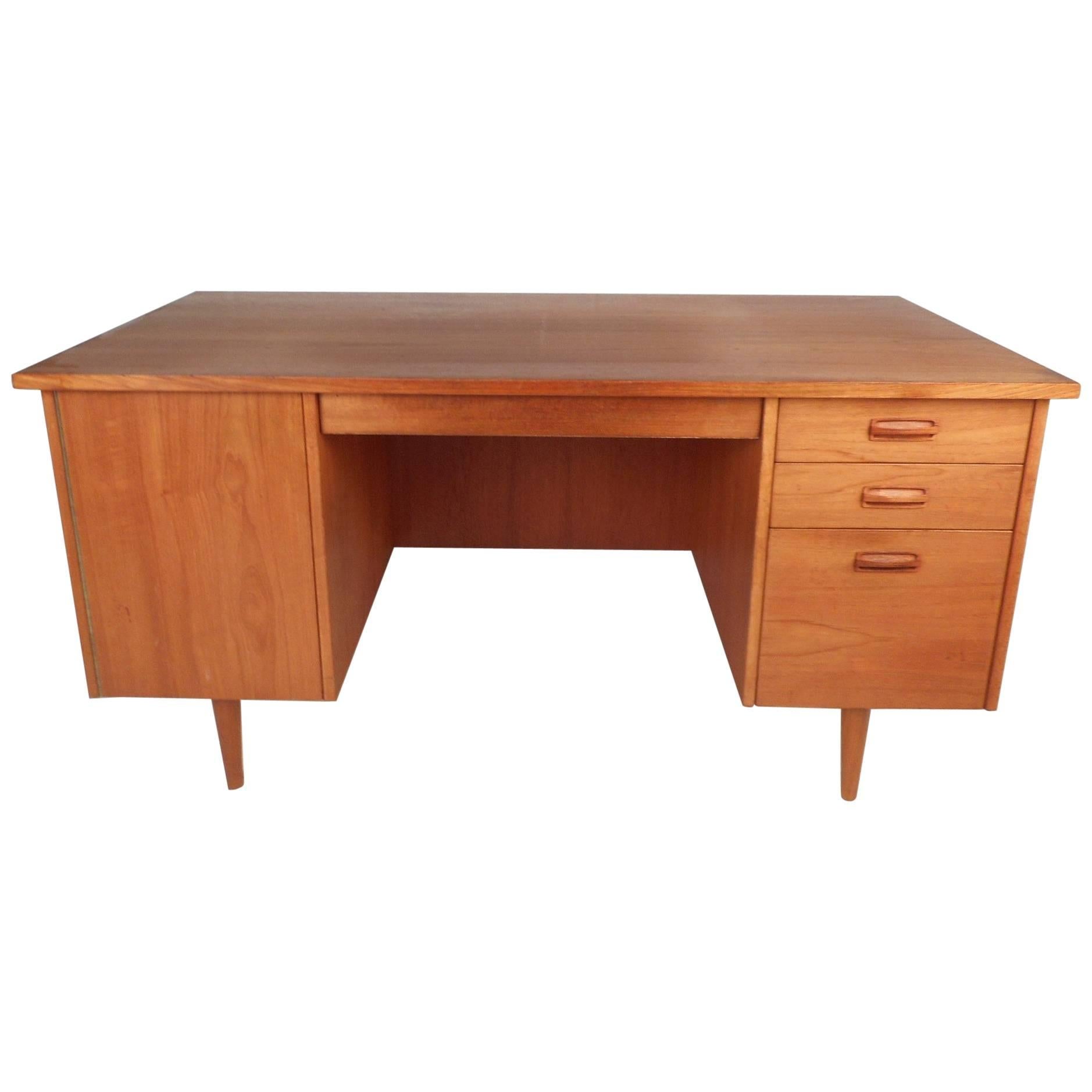 Large Midcentury Danish Teak Desk with a Finished Back
