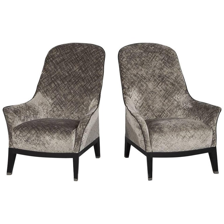 Pair Custom Leather and Wrought Iron High Back Lounge Chairs at 1stdibs