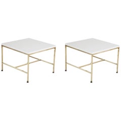 Pair of Brass Paul McCobb Side Tables with Virtrolite Glass Tops