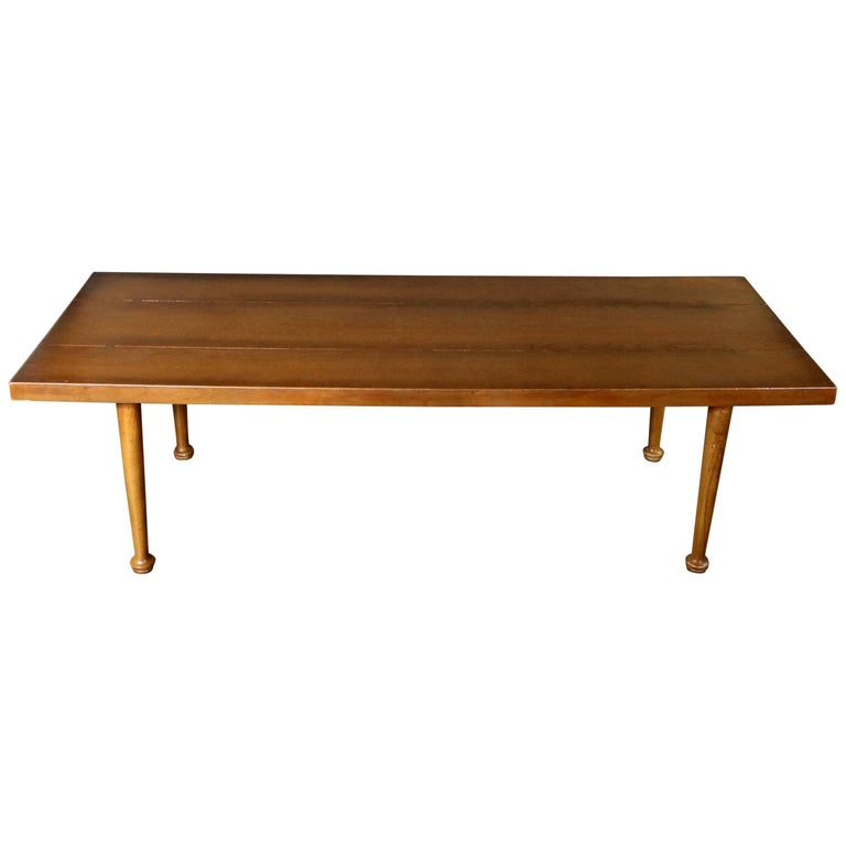Midcentury Western Ranch Oak Style Plank Coffee Table With Bow Tie