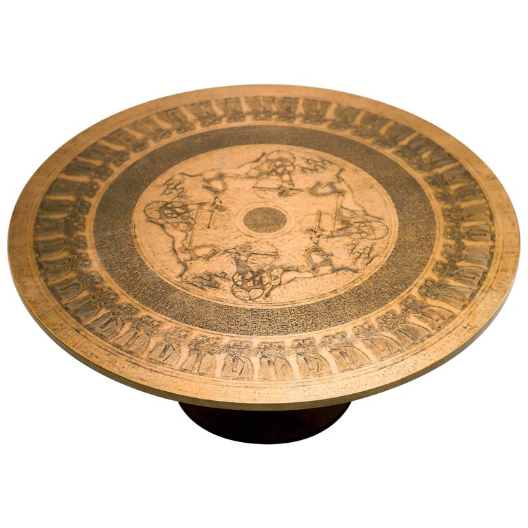 Spectacular Embossed Brass Coffee Table at 1stdibs