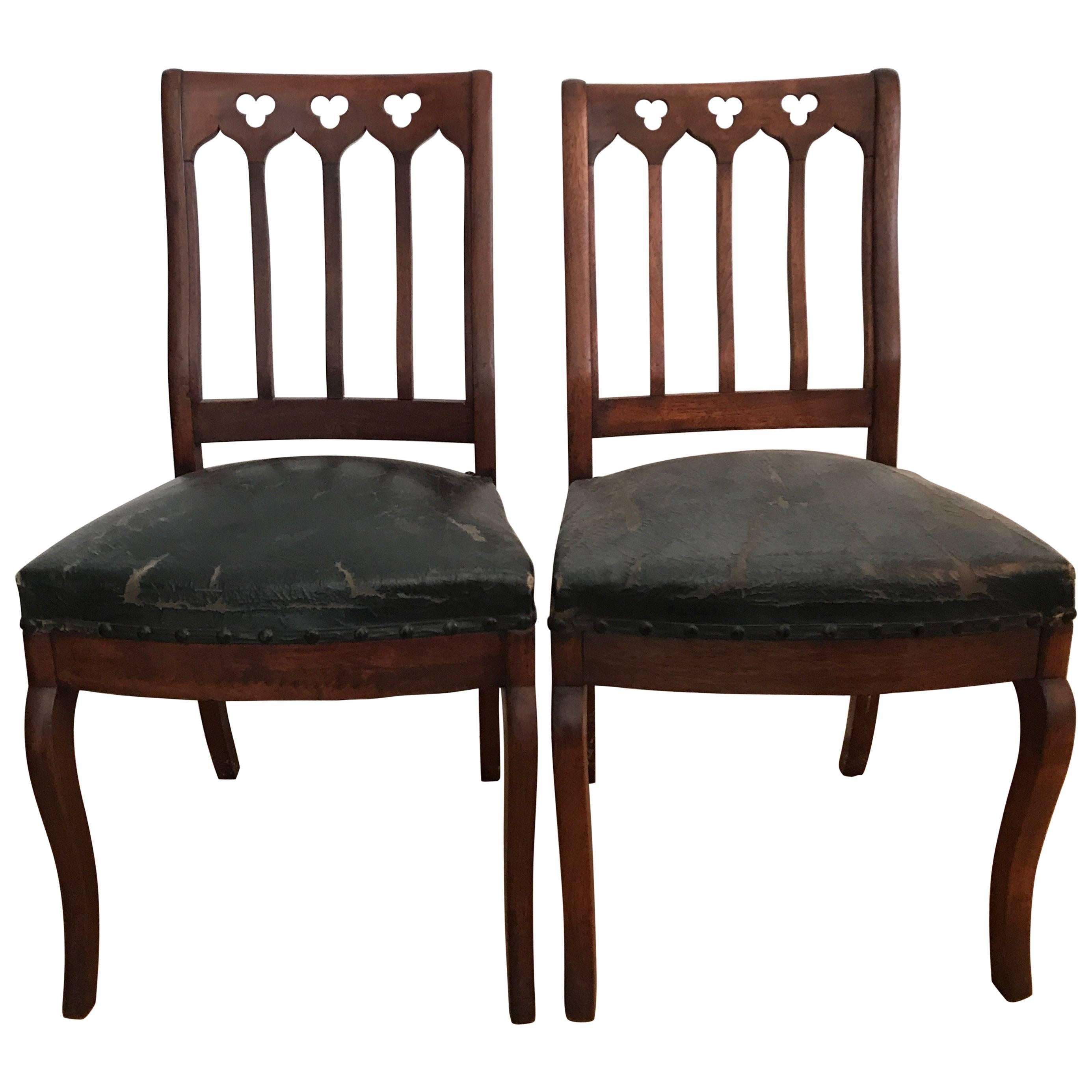 Pair of Walnut Gothic Revival Hall Chairs For Sale