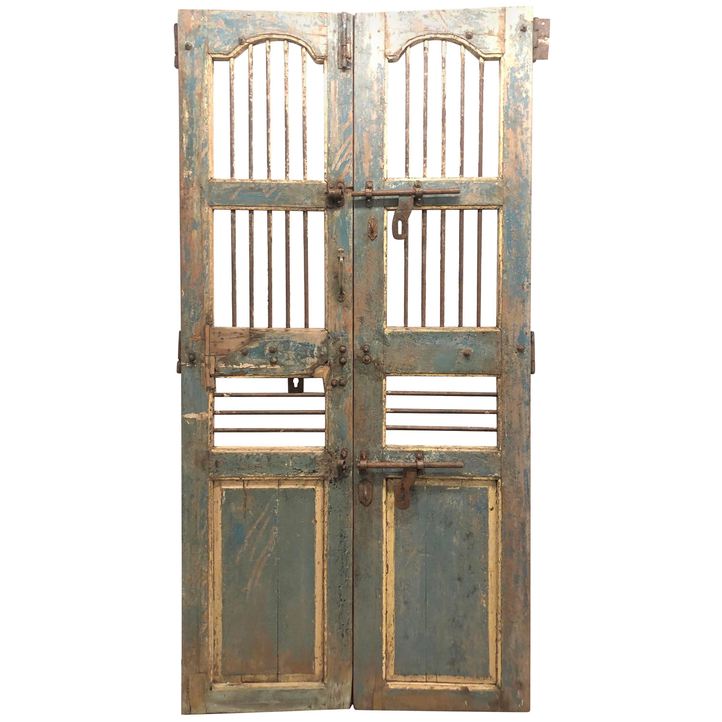 Pair of Painted Indian Gated Doors