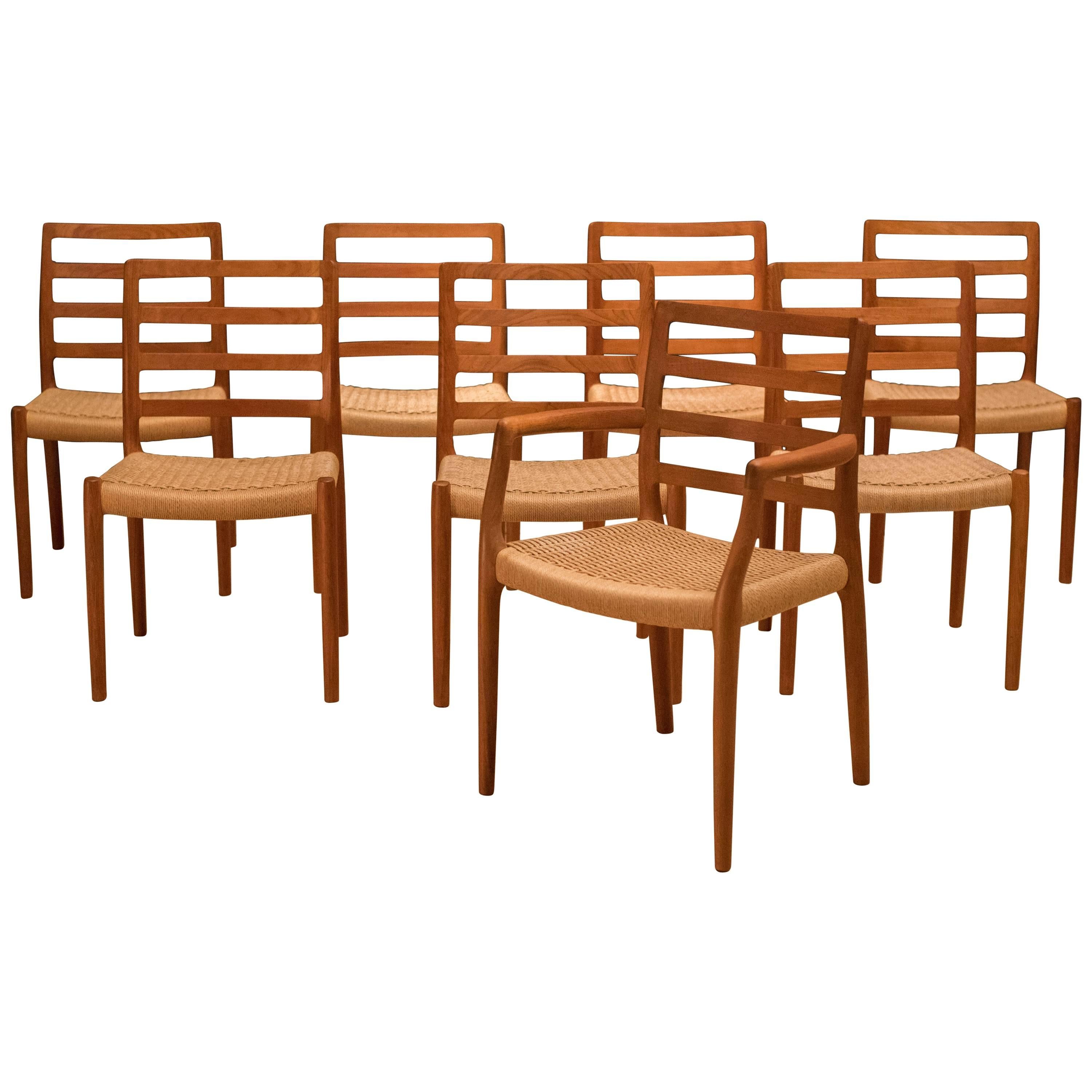 Danish Set of Eight Teak Moller Dining Chairs Model 85