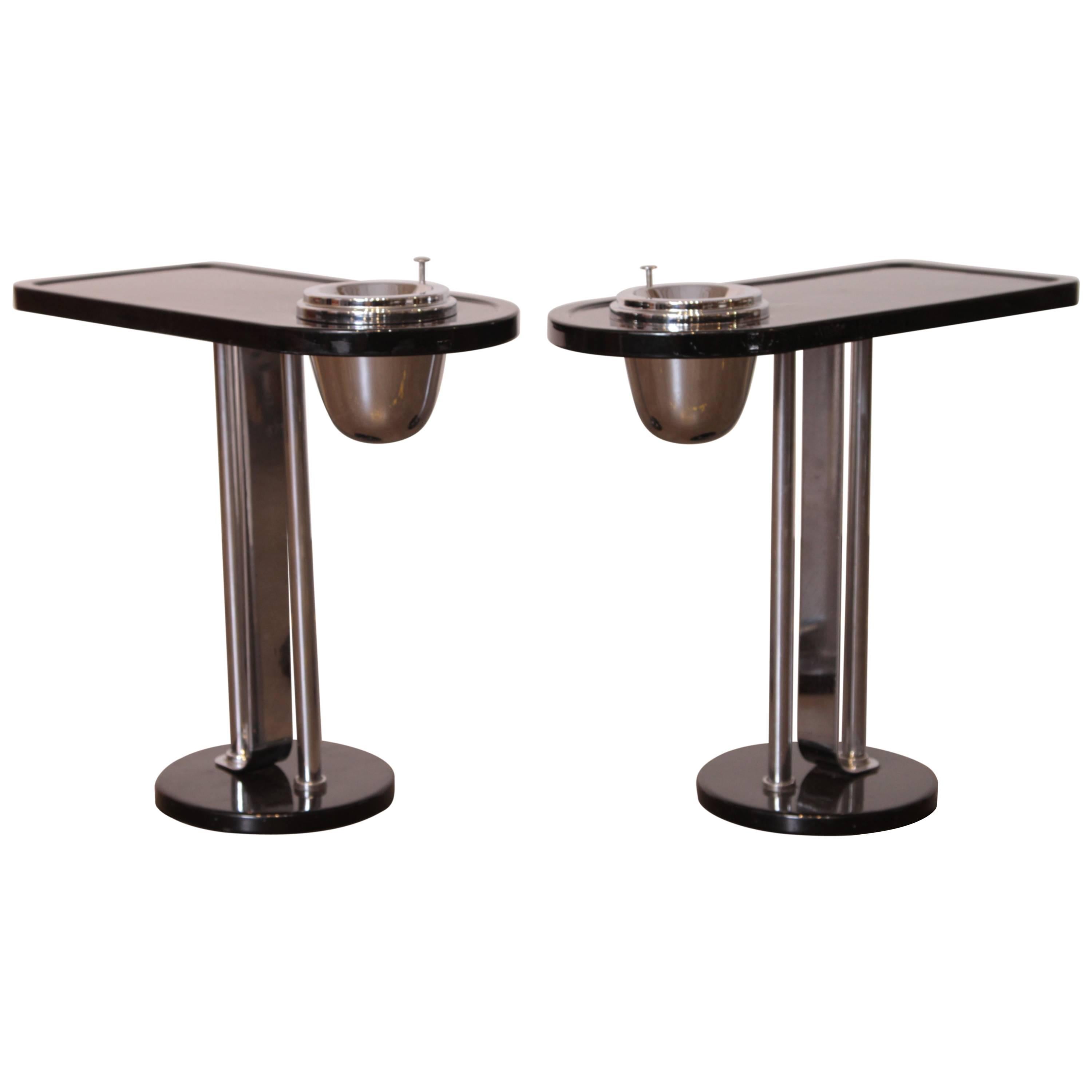 Machine Age Art Deco Wolfgang Hoffmann Smoker Tables for Howell, Signed Pair For Sale