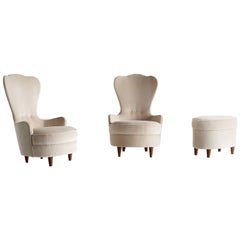 Pair of Paolo Buffa Chairs with Matching Footrest, Cantù, Italy, Mid-1940s