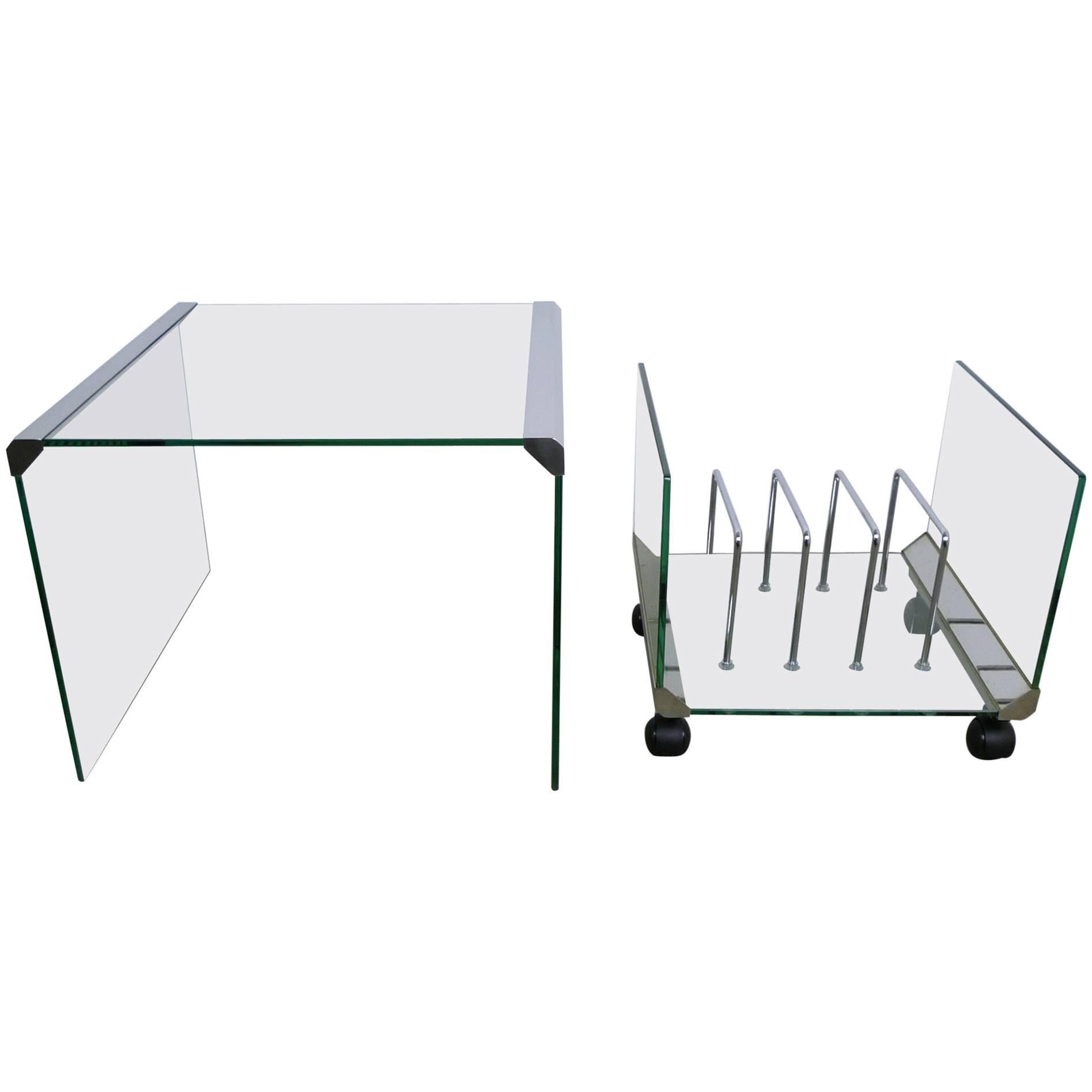 Glass Side Table with Magazine Rack from Galotti & Radice, Italy, 1970s