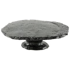 Contemporary Grey Stoneware Platform with Black metallic Glaze