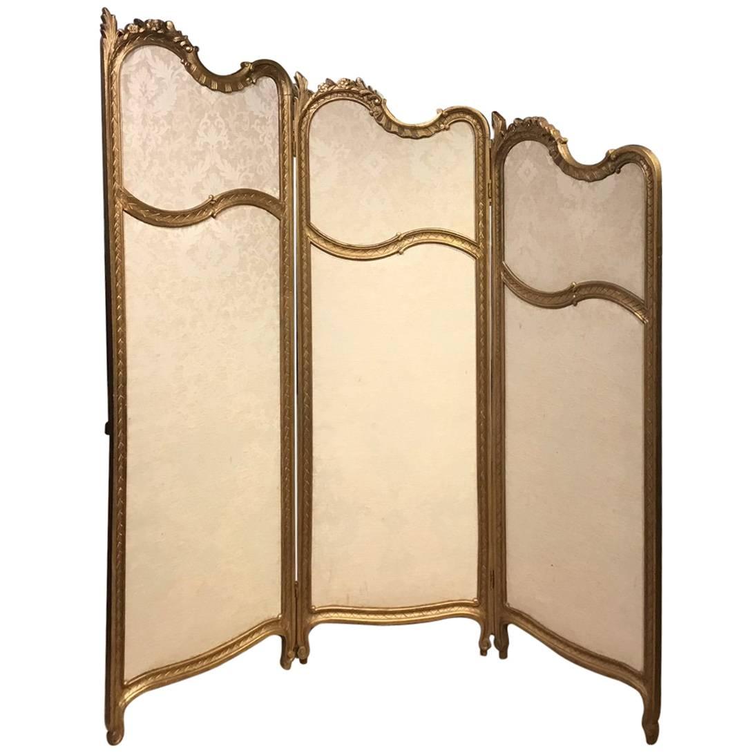 Carved Giltwood French Three Fold Vanity Screen
