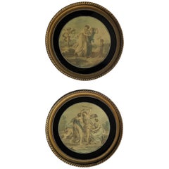Pair Framed Colored Engravings or Prints after Angelica Kauffmann, London Label