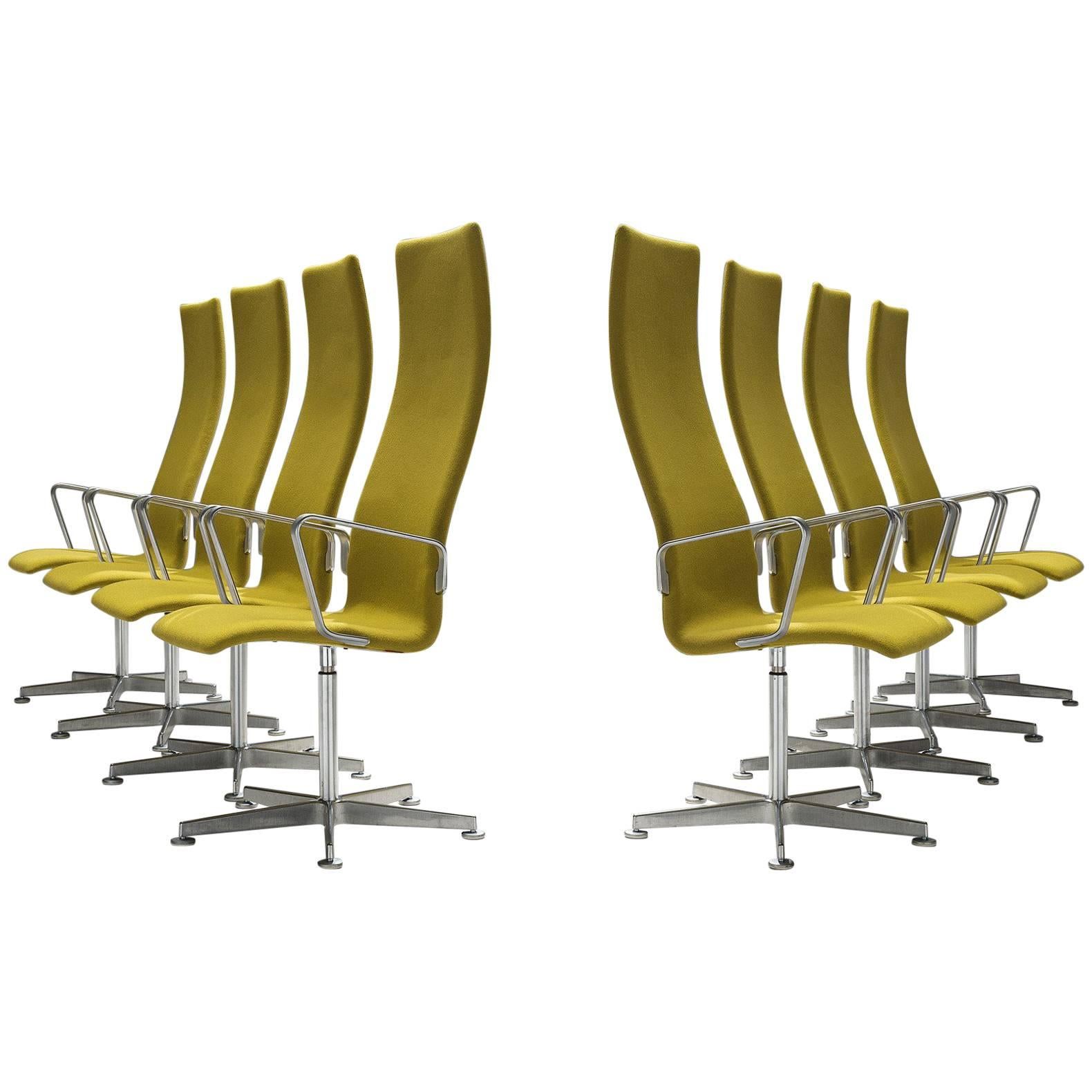 Eight Arne Jacobsen High Back 'Oxford' Swivel Chairs for Fritz Hansen