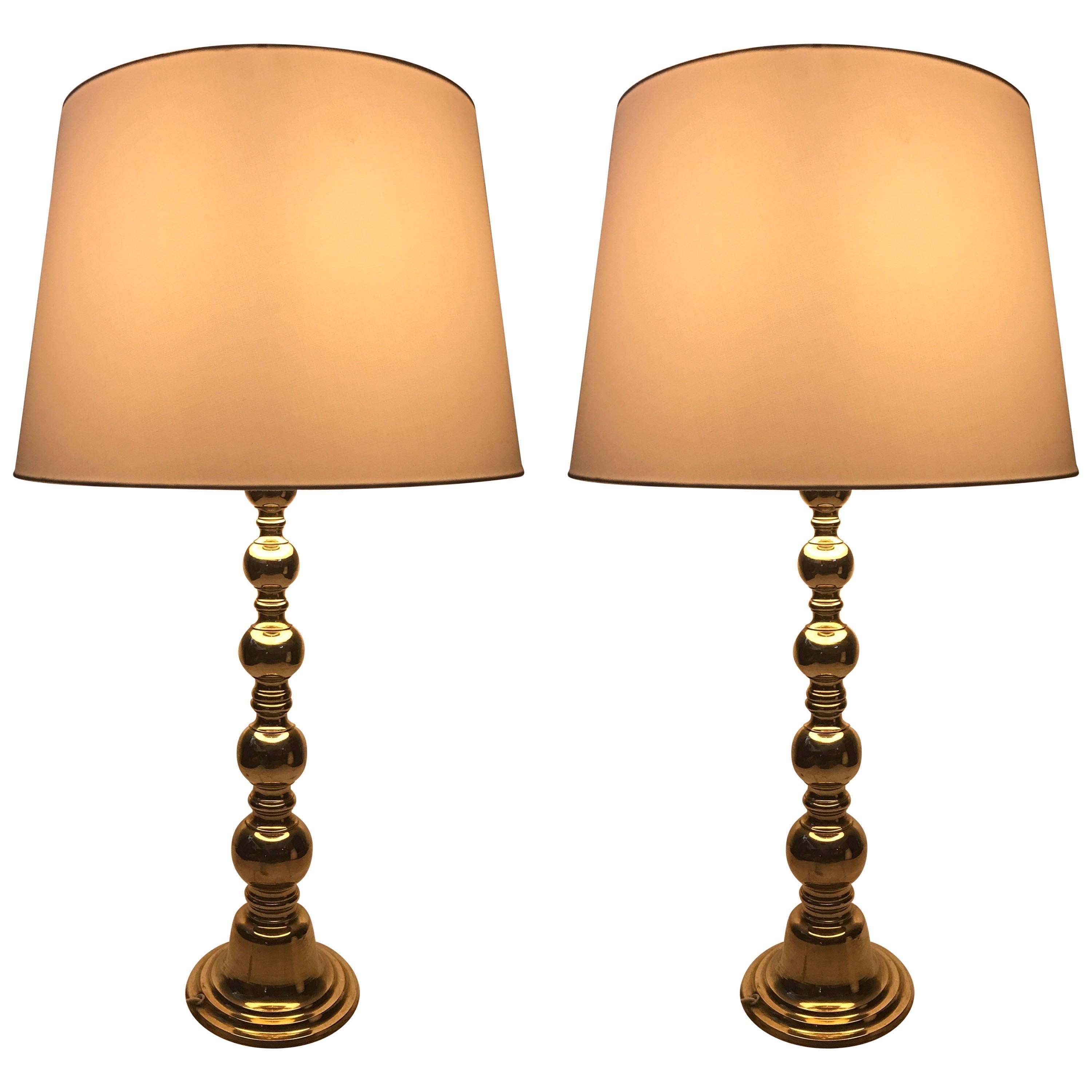 Very Large Pair of Swedish Nordiska Kompaniet NK Brass Table Lamps, 1950 For Sale