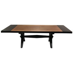 T.H. Robsjohn-Gibbings Dining Table with Lacquered Leaves and "X" Base