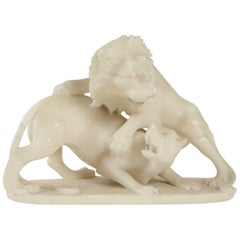 Alabaster Sculpture of a Lion and Lioness