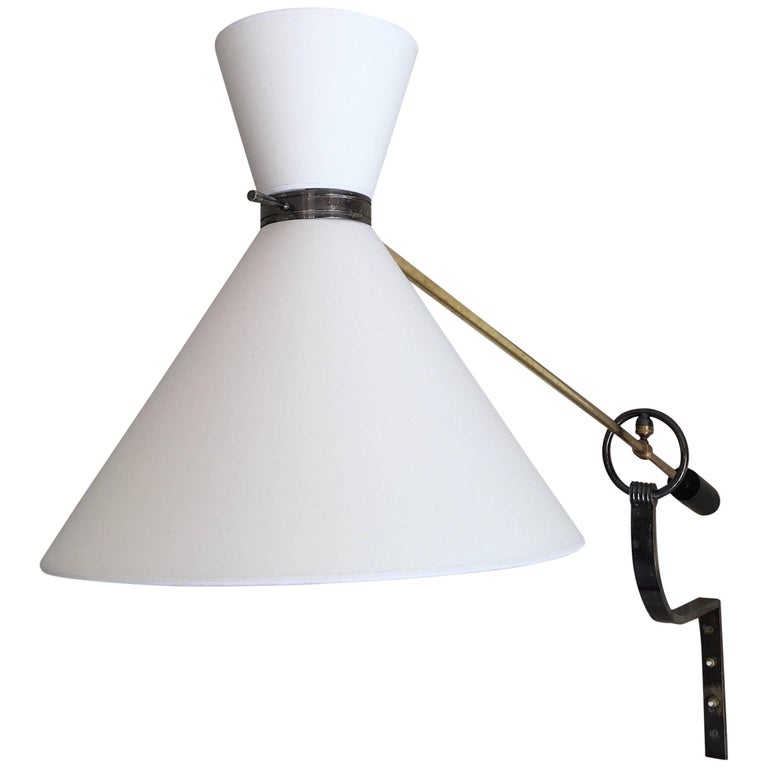 Lunel 1950s Large Swing Arm Counterbalance Wall Lamp, Gunmetal Patina