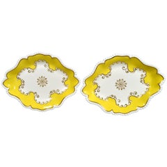 Antique Flight, Barr & Barr Worcester Yellow Oval Porcelain Dishes, circa 1820
