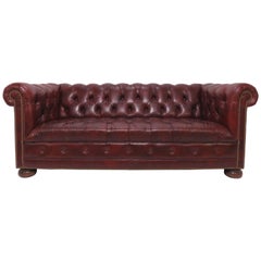 Tufted Chesterfield Sofa in Cordovan Leather, circa 1970s