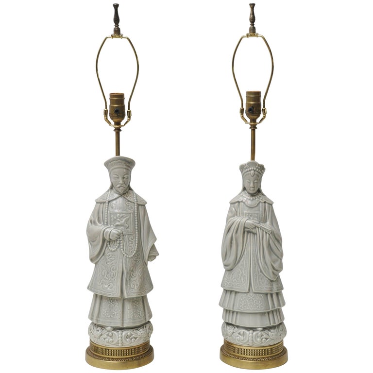 Pair of Porcelain Asian Figural Table Lamps at 1stDibs