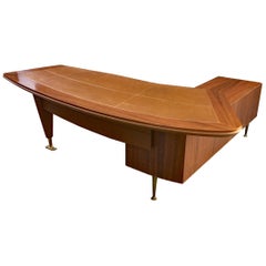 Large and Elegant Desk in Mahogany, Formica and Faux Leather, circa 1960