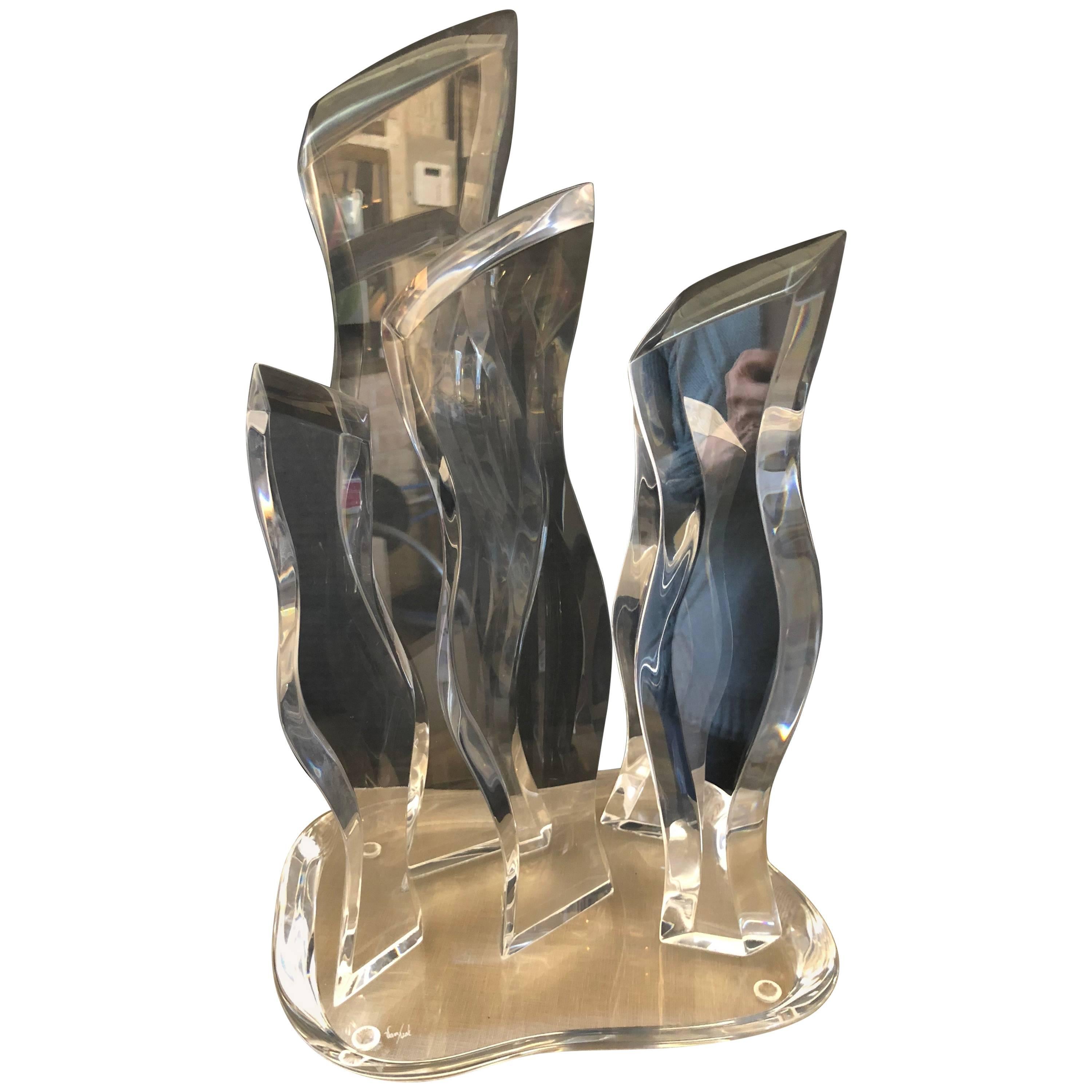 A 1970s large abstract Lucite sculpture signed Van Teal on the base.