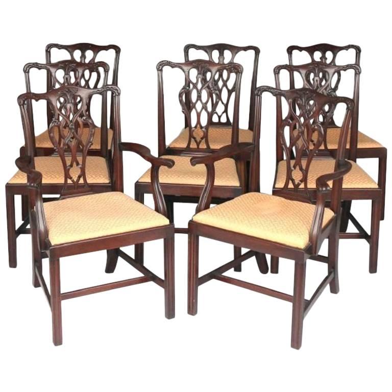 Set of Eight Carved Mahogany Chippendale Style Dining Chairs